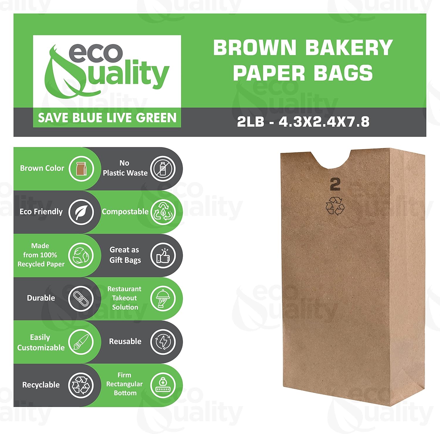 EcoQuality 500 Mini Brown Kraft Paper Bag (2 lb) Small - Paper Lunch Bags, Small Snacks, Gift Bags, Grocery, Merchandise, Party Bags (4 5/16 x 2 7/16 x 7 7/8 inches) (2 Pound Capacity)