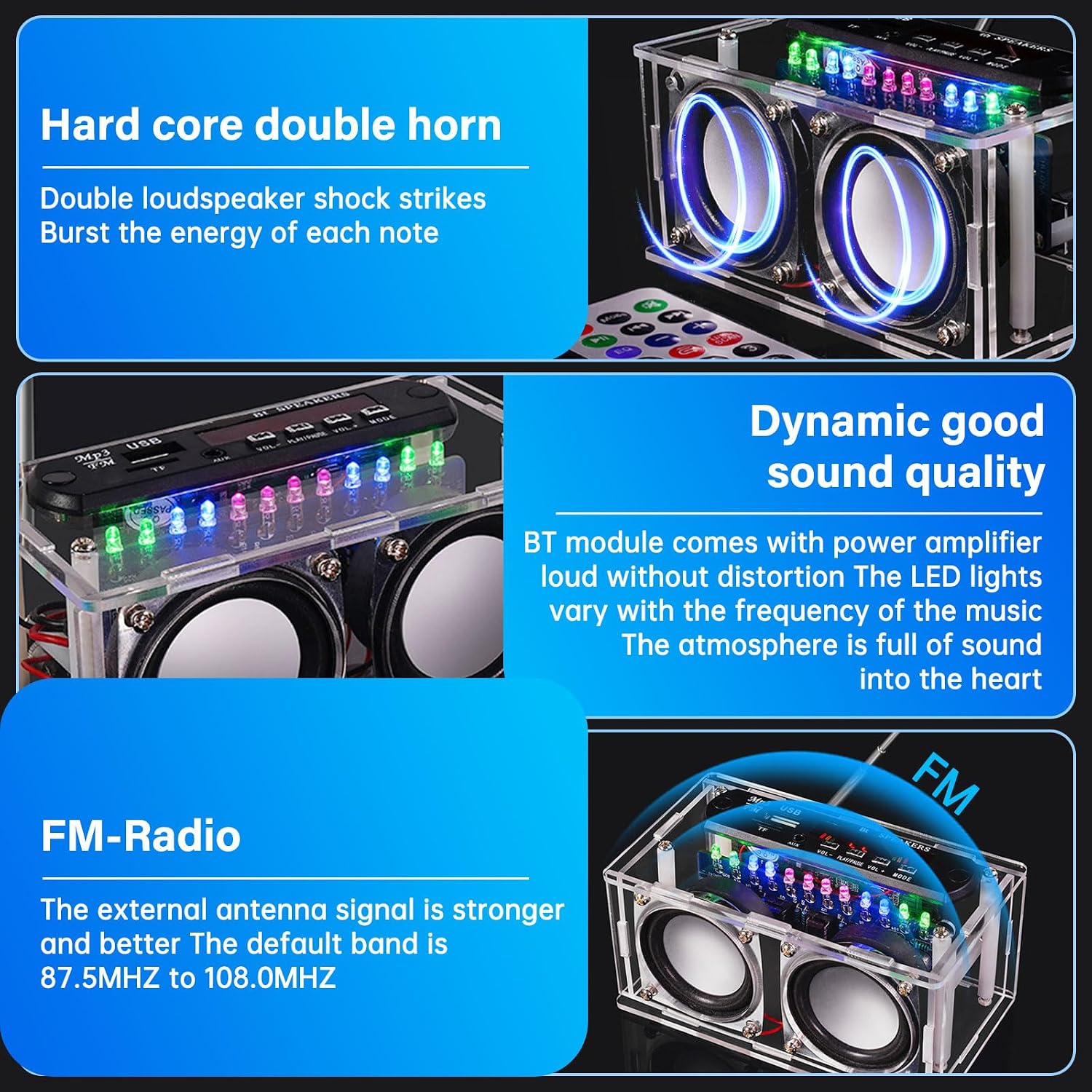 DIY Bluetooth Speaker Kit Radio Soldering Practice Kit,Dual Speakers & Remote Control,for TF/AUX/Bluetooth/USB Support,for Home and School Education Gifts for Women Men Mom Kids