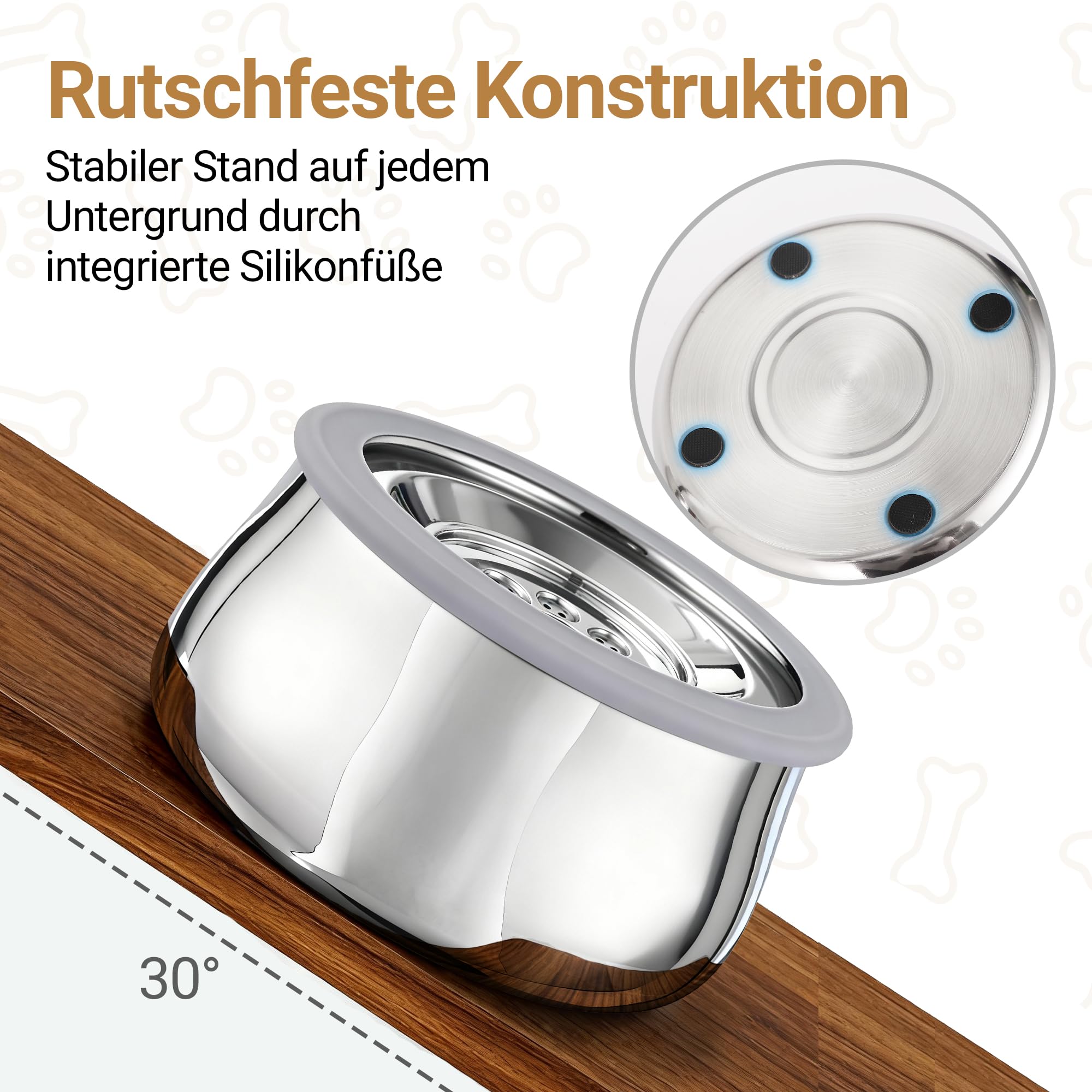 3L Wassernapf Hund ohne Sabbern, Doppelwandige Edelstahl Trinknapf Hunde, Anti Schlabber Hundenapf mit Rutschfester Boden, Auslaufsicher, Spülmaschinenfest (3L)