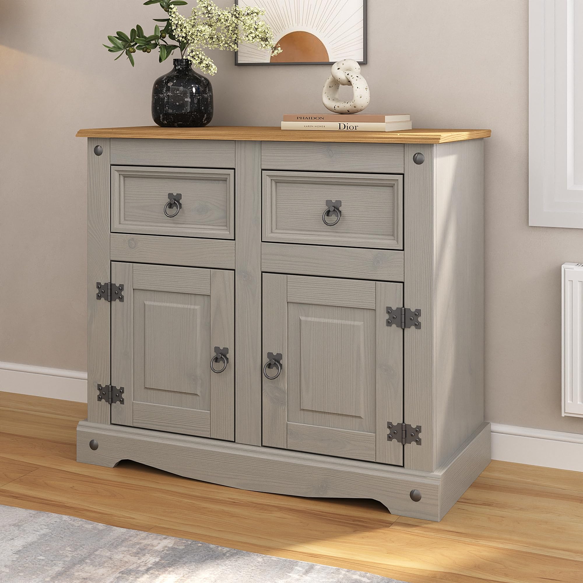 Mews Corona Grey Sideboard 2 Door 2 Drawer Cabinet Storage Cupboard Pine from B&Q