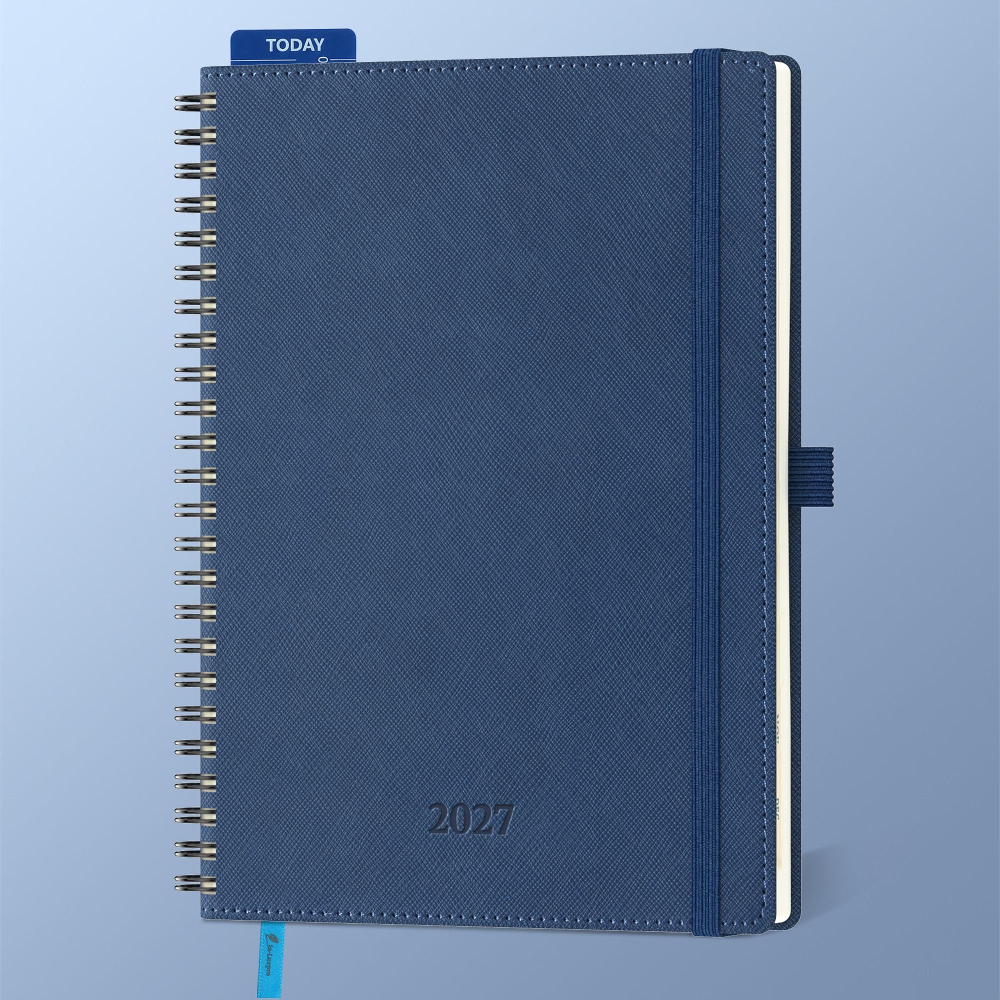 IN-LUXPRO 2027 Diary: A5 Week to View (21.9x16.2 cm) 12 Months (Jan.-Dec.) Horizontal Weekly & Monthly Planner with Month Tabs & Pocket, Expenses/Note Pages, 100GSM Paper PU Leather Blue