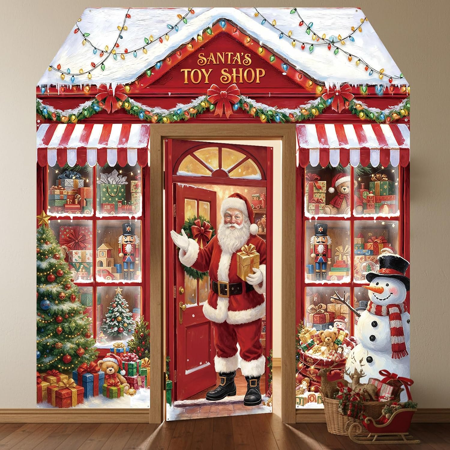 WovWeave 4 Pcs Christmas Santa's Toy Shop Door Decorations