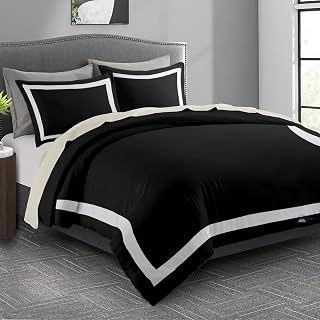 Two Tone Duvet Cover Set King 104"x90" Long Staple 100% Egyptian Cotton - 3 Piece Shading Design 600TC Covers with Zipper Closure, Two Color Duvet Cover Super Soft, (White + Black)