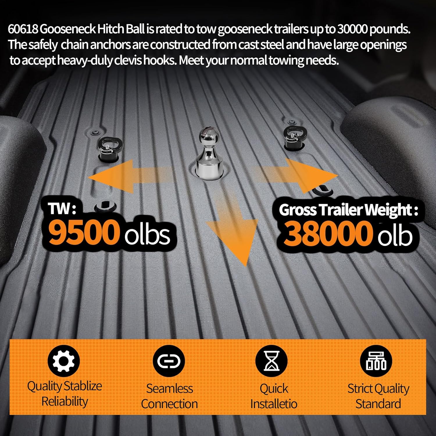 60638 Puck System Gooseneck Hitch Ball Kit, Gooseneck Ball with Box, Compatible with 2013-2024 Dodge RAM 2500 3500, Gooseneck Hitch Ball for Truck Bed with 2 Gooseneck Safety Chain Anchors