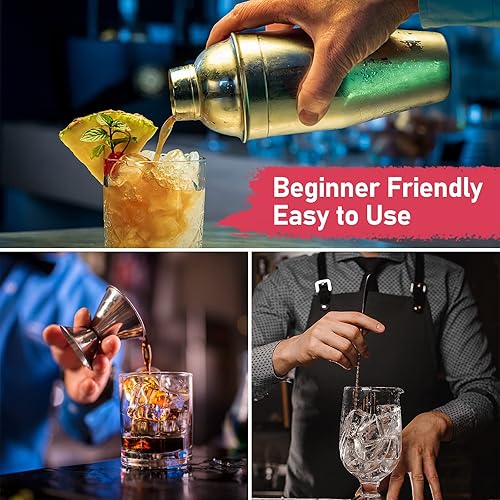 Miniatura 5 de Juego de coctelera de 25 onzas, juego de coctelera de Martini, juego de camarero con mezclador Margarita, medidor de medición y cuchara de mezcla