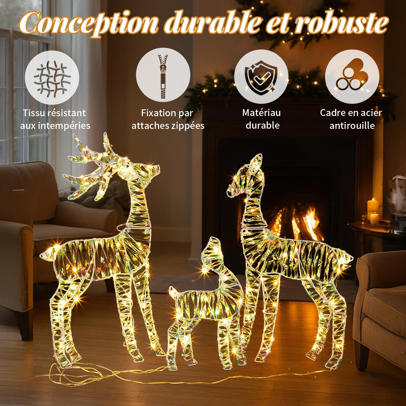 LEADZM Renne de Noel Exterieur - Decoration Noel Exterieur 3 Pièces, Résistant aux Intempéries (72 cm-Plastique-2D)
