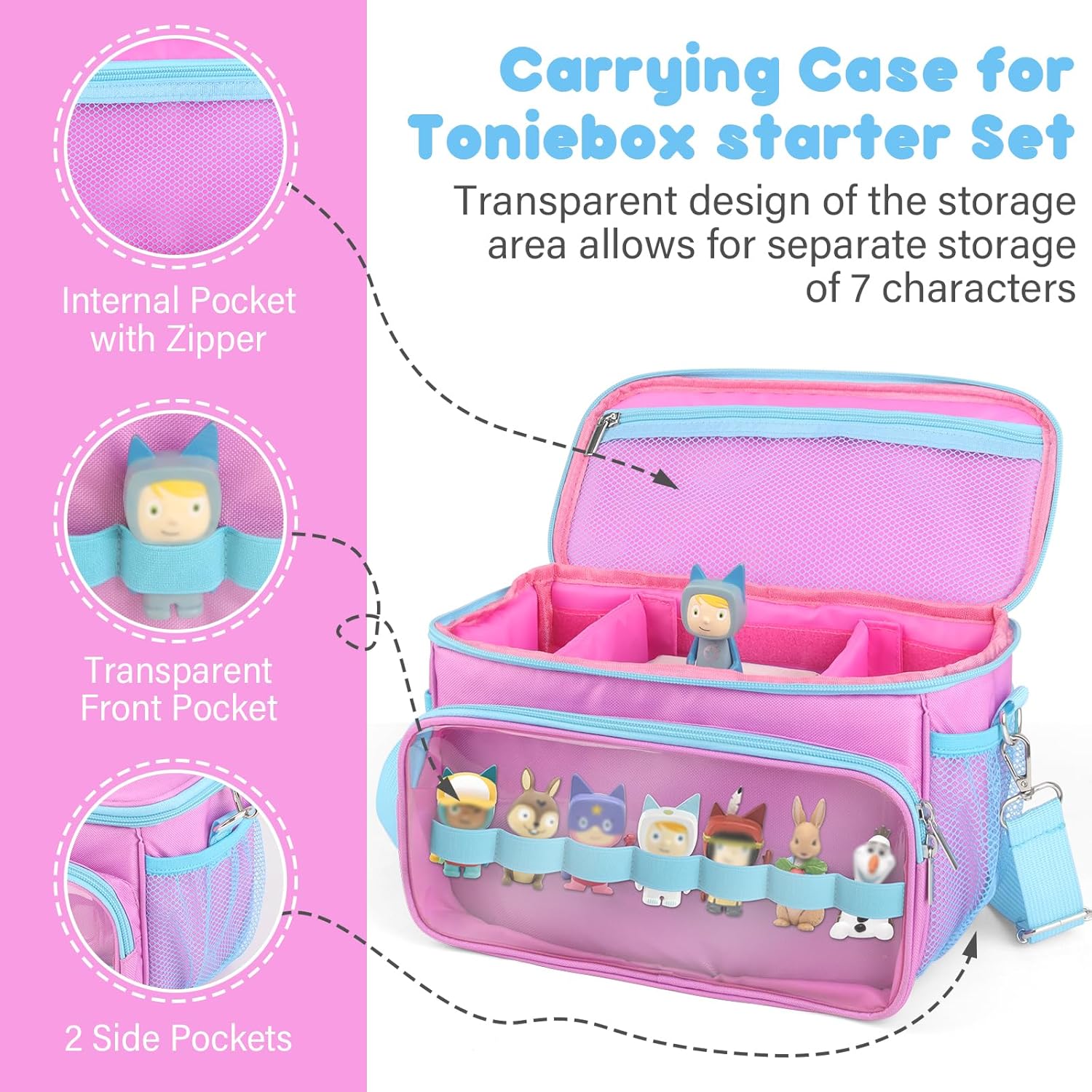 Sun3drucker Carrying Case for Toniebox 2/1,Carrying Travel Bag for Toniebox Starter Set and Tonie Figures, Toniebox 2 Audio Player Bundle Portable Storage Bag(Pink-purple)
