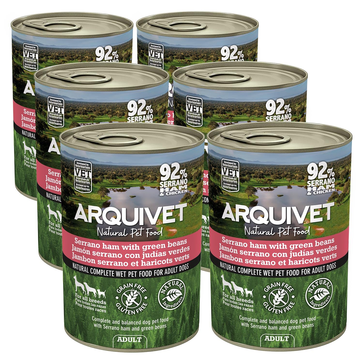 ARQUIVET - Serrano Ham and Green Bean Paté 6x400g - Canned Paté for Dogs - All Breeds - Natural Wet Food