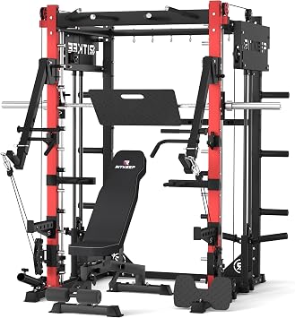 RitKeep PMAX-4750 Smith Machine with Jammer Arms and Leg Press Board, Adjustable 11 and 21 Pulley Ratios, 1800 LB Capacity,Multi-Function Commercial and Home Gym Equipment for Strength Training
