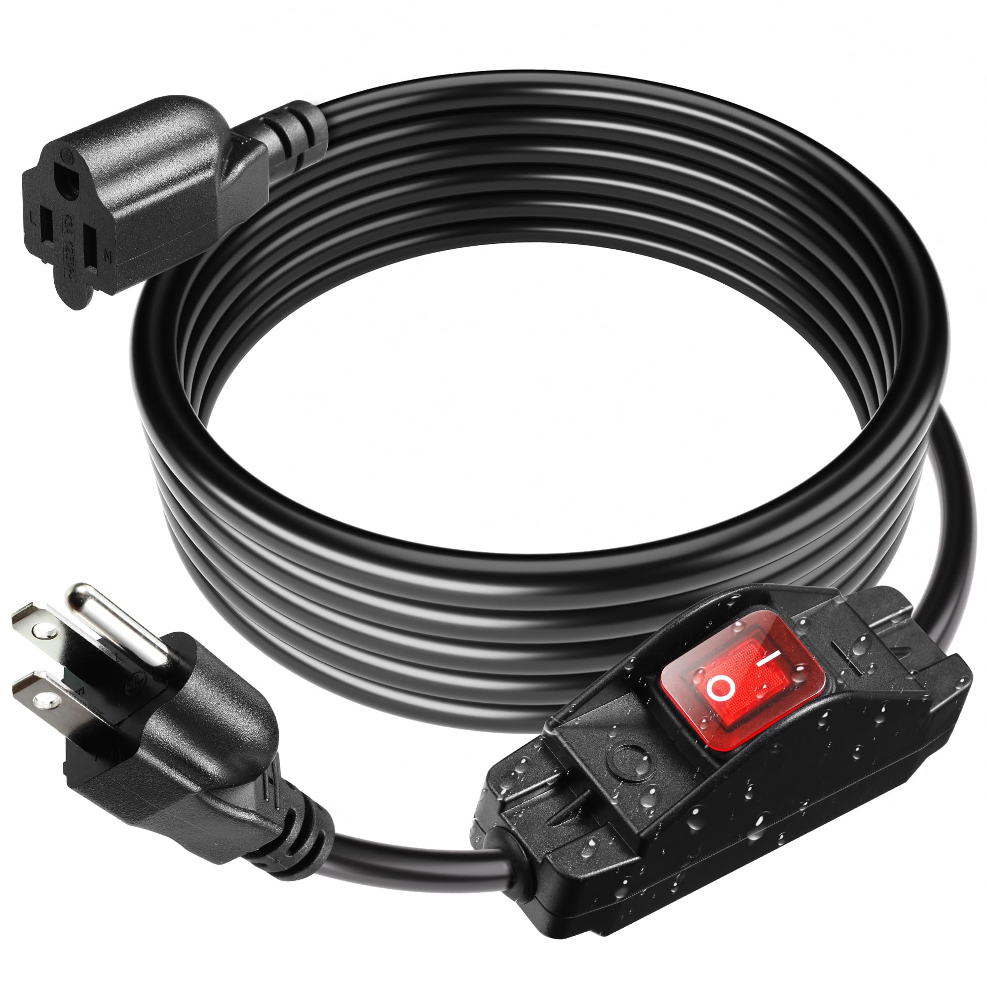 HLCORD Extension Cord with Waterproof Switch, 6.56 FT, 16 AWG, 3 Prong Heavy Duty Indoor/Outdoor Power Cord, 125 Volts, 13 Amps, 1625W, UL Listed,
