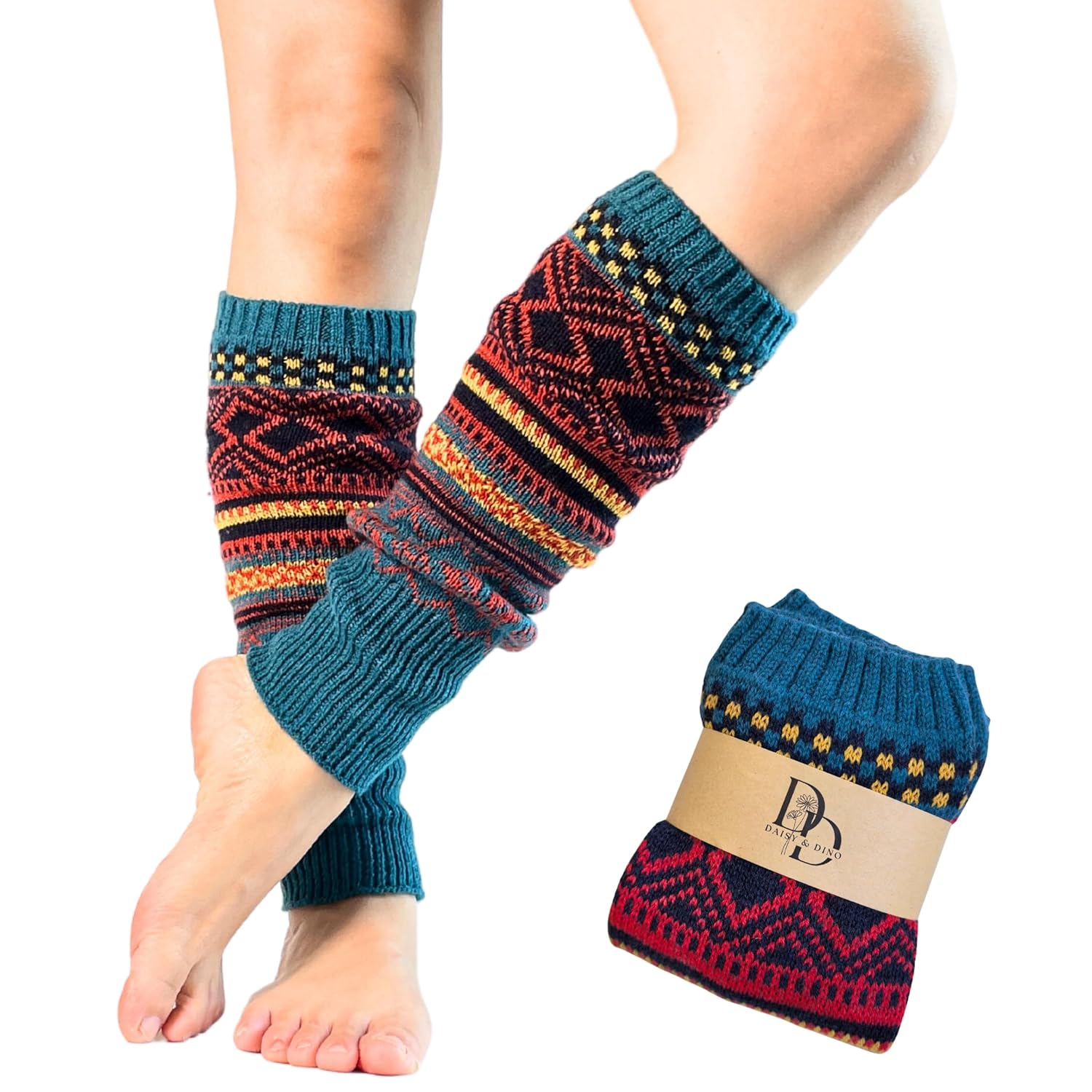 Women Leg Warmers Wool Blended for Winter Bohemian Knee High Socks Festive Look Ankle Warmers Boot Cuffs by