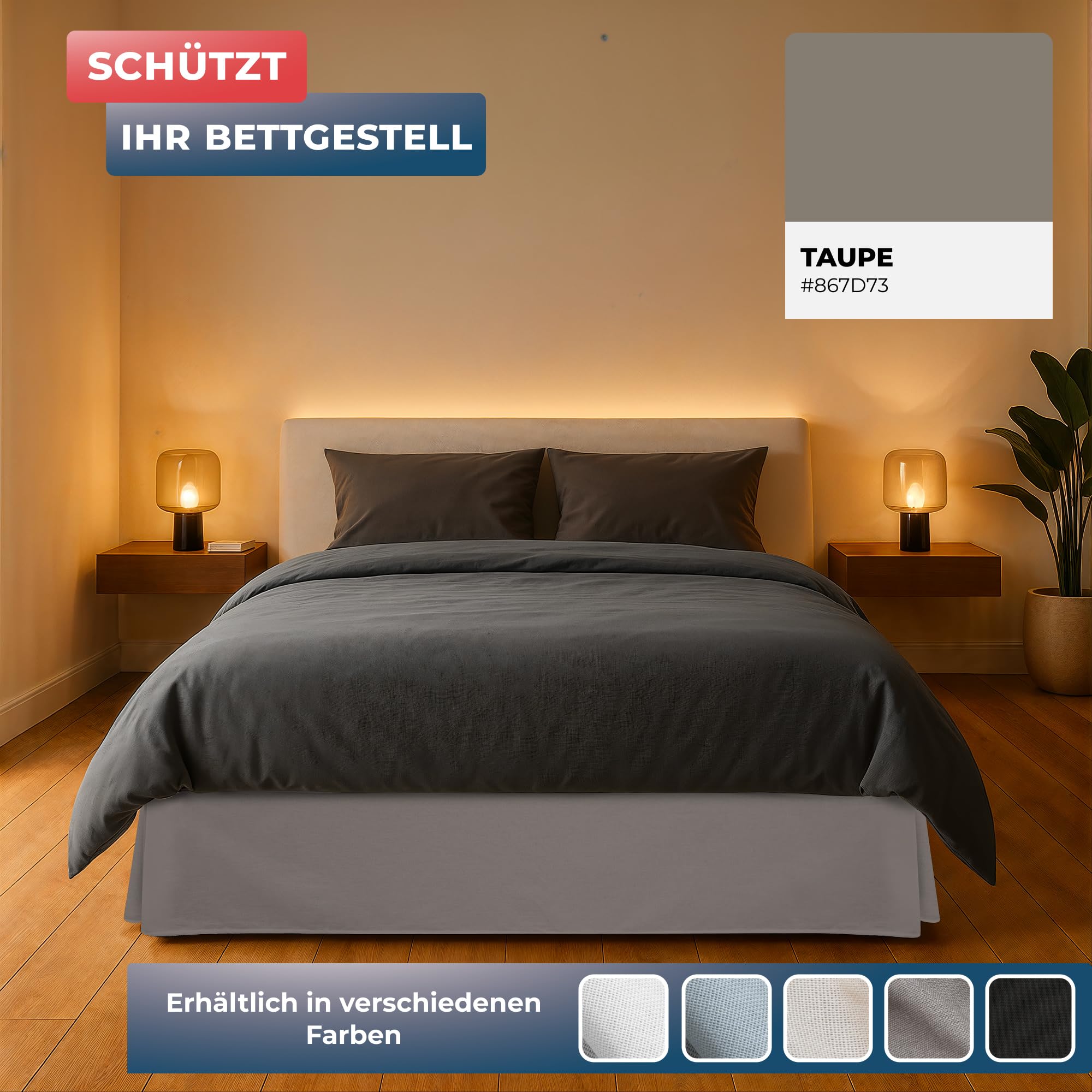Bettumrandung für Boxspringbett 180 x 200 cm – Bodenlange Betthusse Taupe