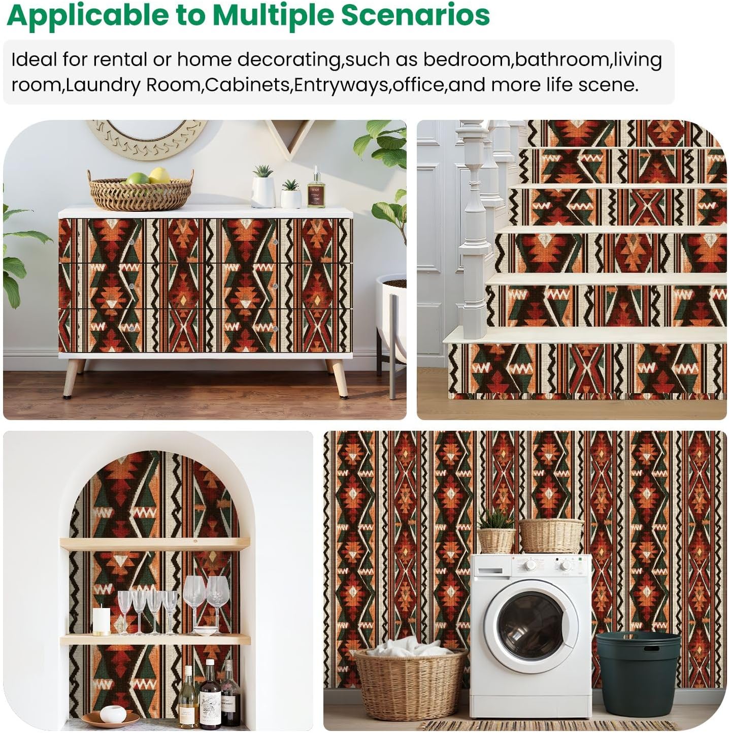 Peel and Stick Wallpaper Native american Southwest design Aztec Navajo design indian ornament Wall Mural Contact Paper Self Adhesive Wallpaper Removable Wall Sticker for Bedroom Kitchen 24"x118"