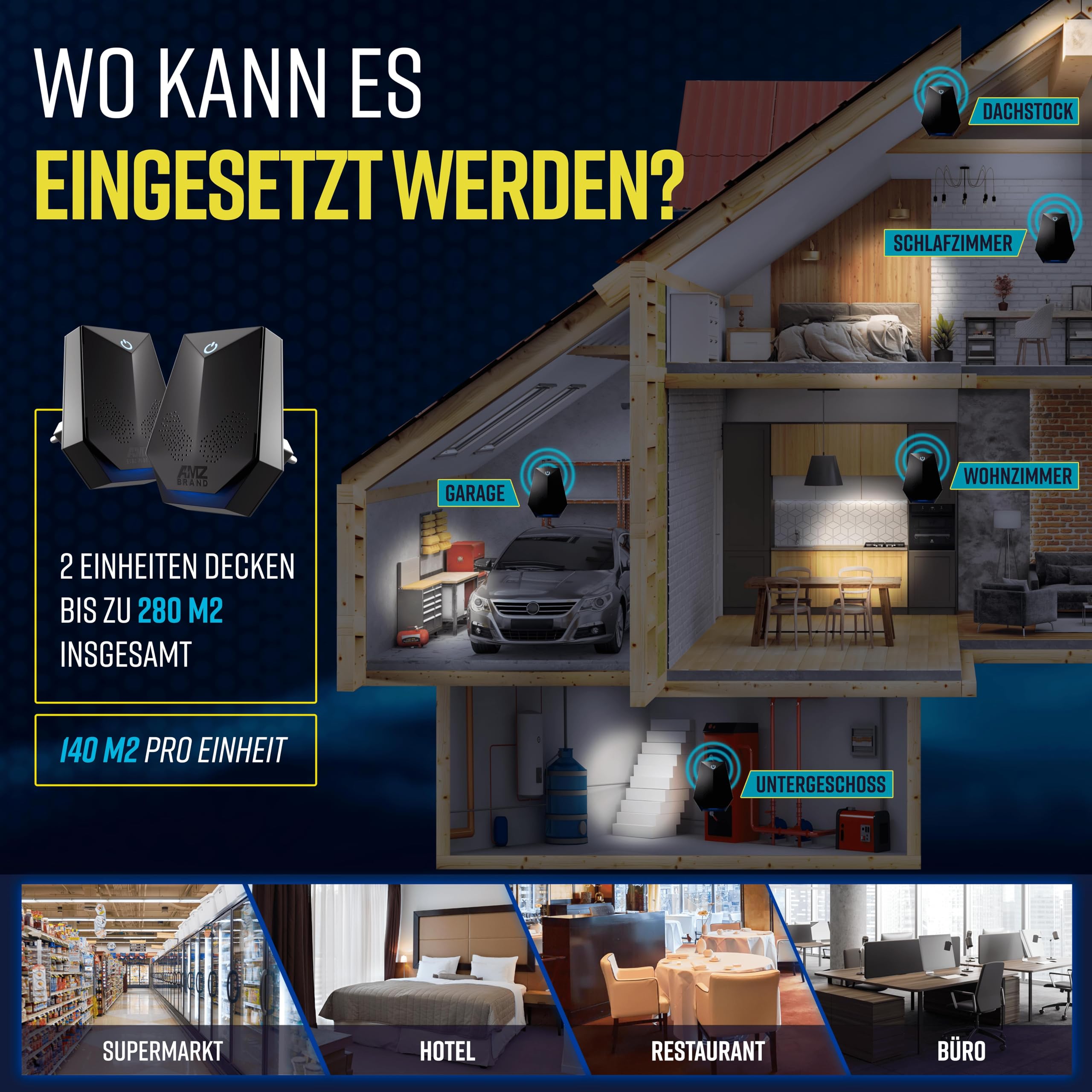 AMZ BRAND Ultraschall-Mäuseabwehr 2er Pack - Rattenabwehr - 4 Arbeitsmodi - Leiser Modus - Nicht-Toxisch - Wirksam Gegen Mäuse und Ratten - Strahlungsfrei
