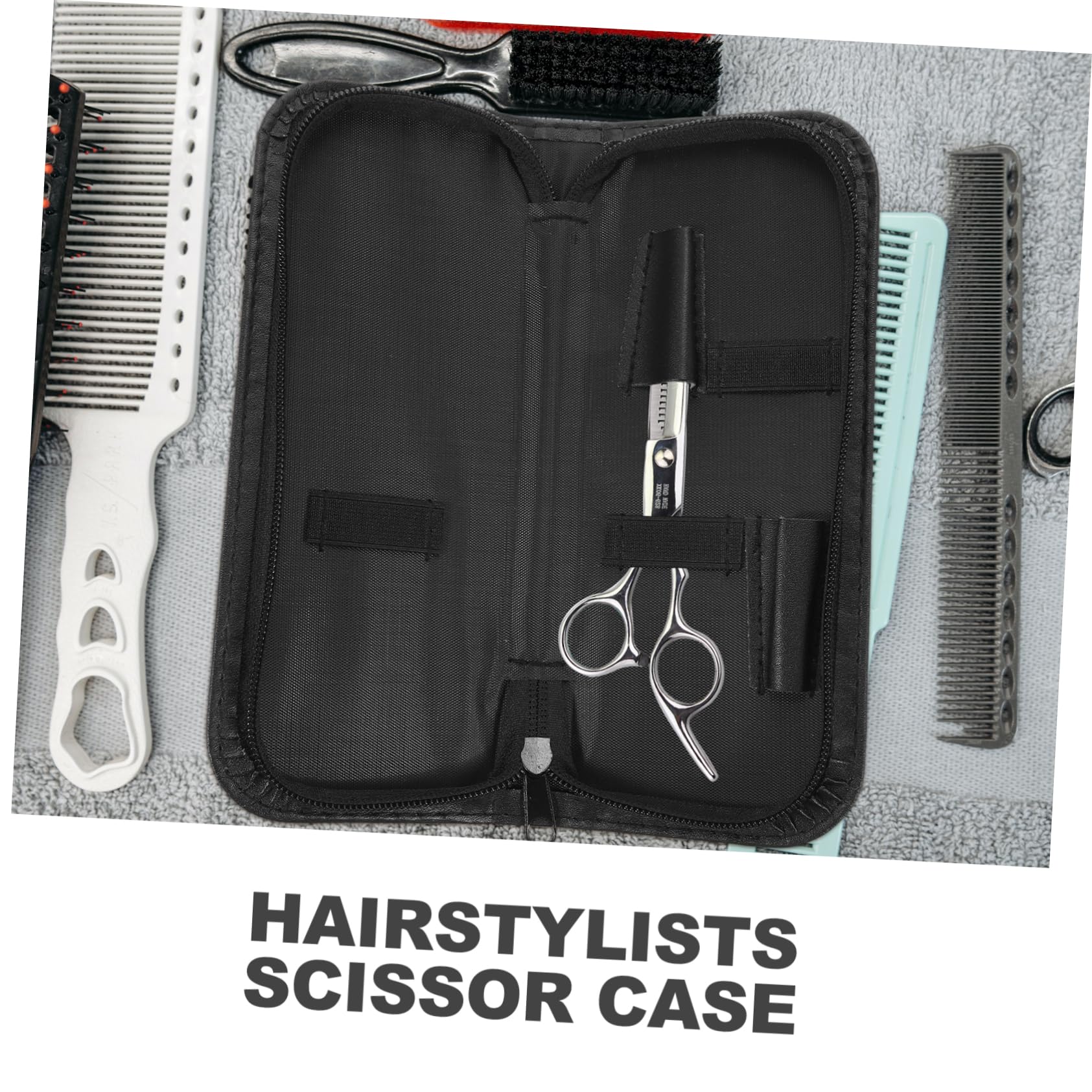 FOMIYES Scissor Leather Bag Hair Cutting Scissors Kit Scissor Case for Hairstylists Grooming Shear Holder Hairdressing Scissors Holder Zipper Closure