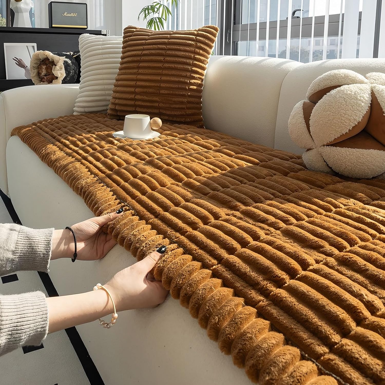 JOKIVTOU Pet Couch Cover for Dogs Washable Non-Slip Fuzzy Soft Sofa Protector Mat Pet Friendly Cushion Slipcover for Couches and Sofas (Dark Brown,27.6" x 70.9")