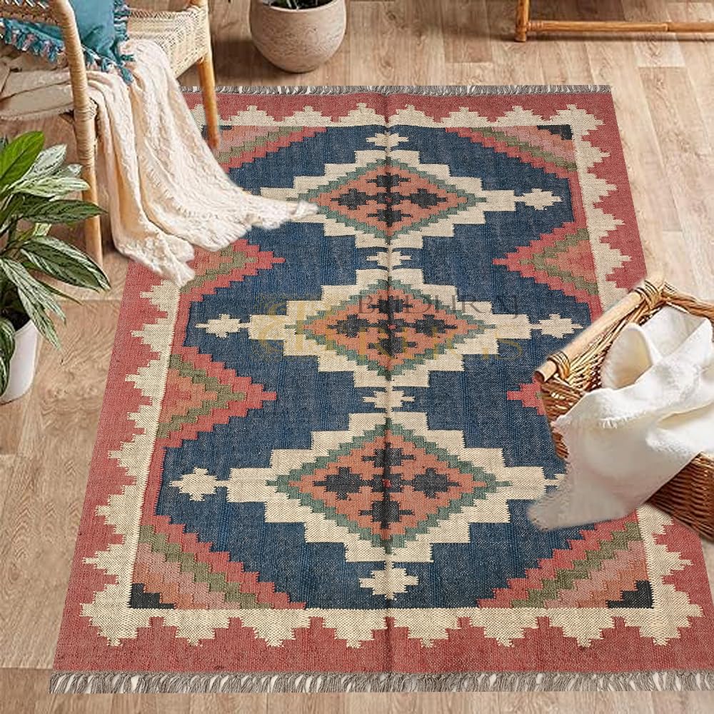 Buy budhrajrugs Abstract Wool Jute Reversible Dhurrie Kilim