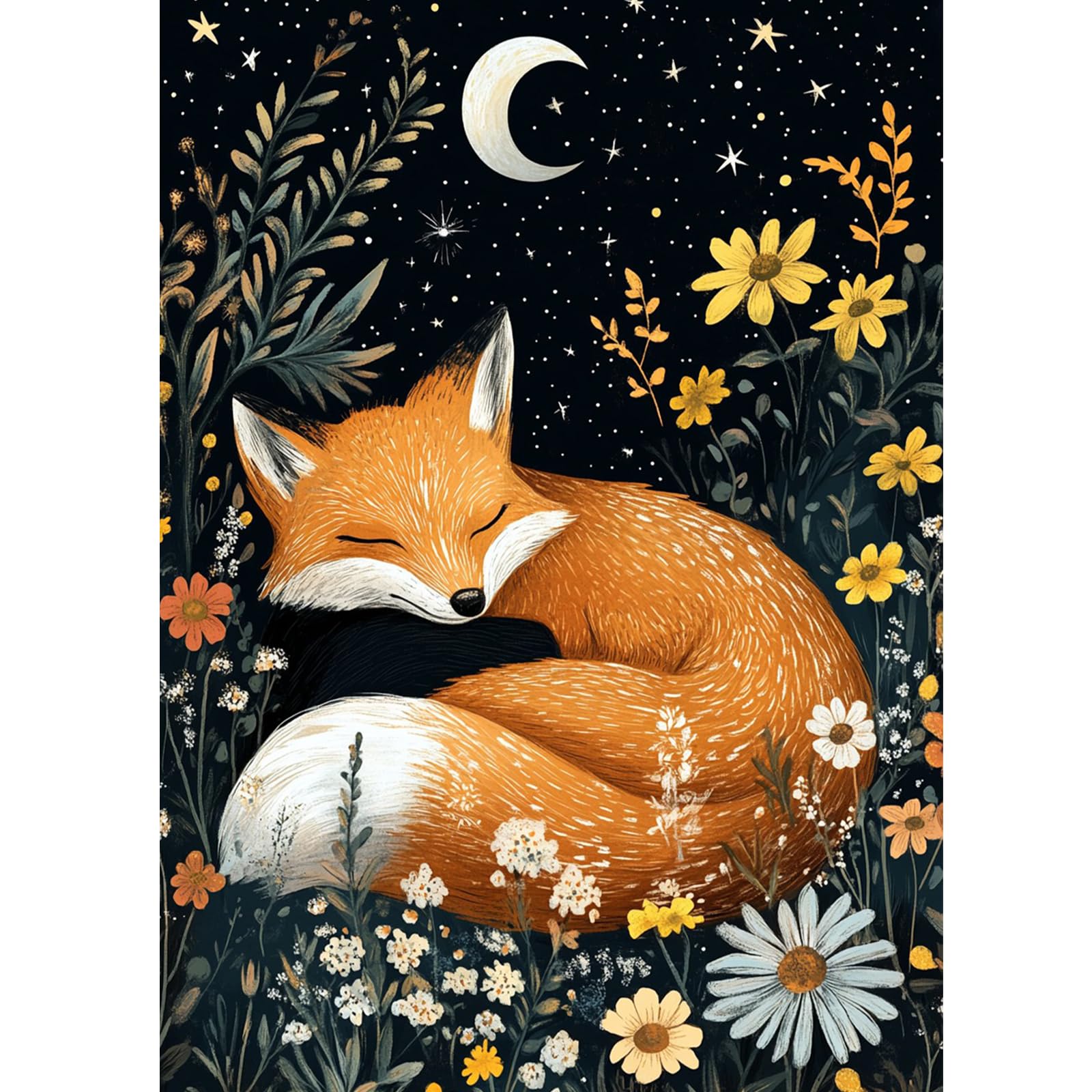 KEYIFA Diamond Painting Abstract Diamond Art Kits for Adults, 5D Round Full Drill Fox Diamond Painting Kit for Beginner, DIY Gems Art Craft for Home Wall Decor 12x16 inch