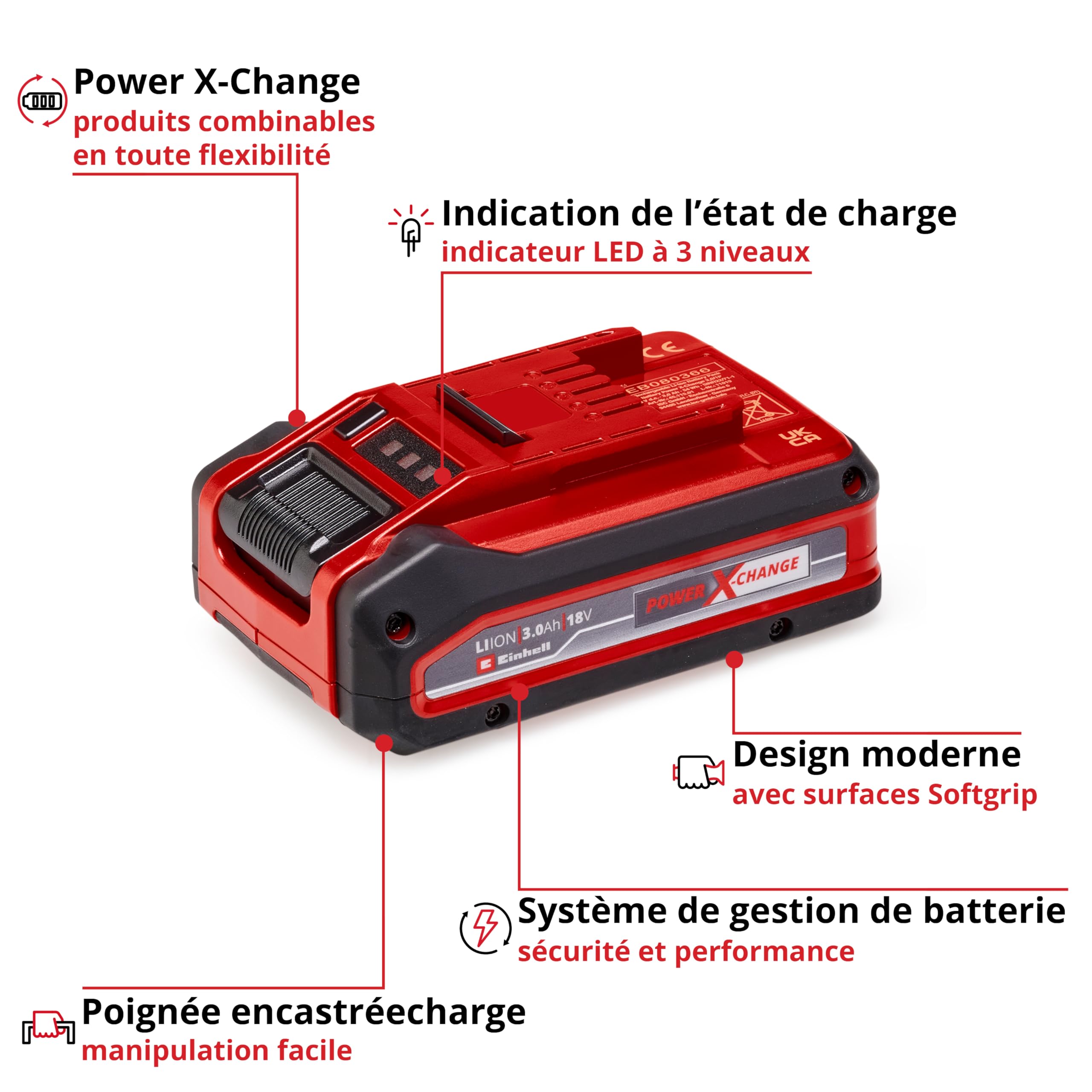 Einhell Batterie 3,0 Ah Power X-Change Plus (Lithium-ION, 18 V, pour Tous Les appareils Einhell Power X-Change)