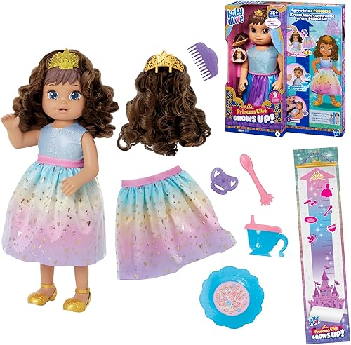 Miniatura 10 de Baby Alive Princesa Ellie Grows Up! Muñeca interactiva de cabello castaño con accesorios, juguetes para niñas y niños de más de 3 años, 18 pulgadas