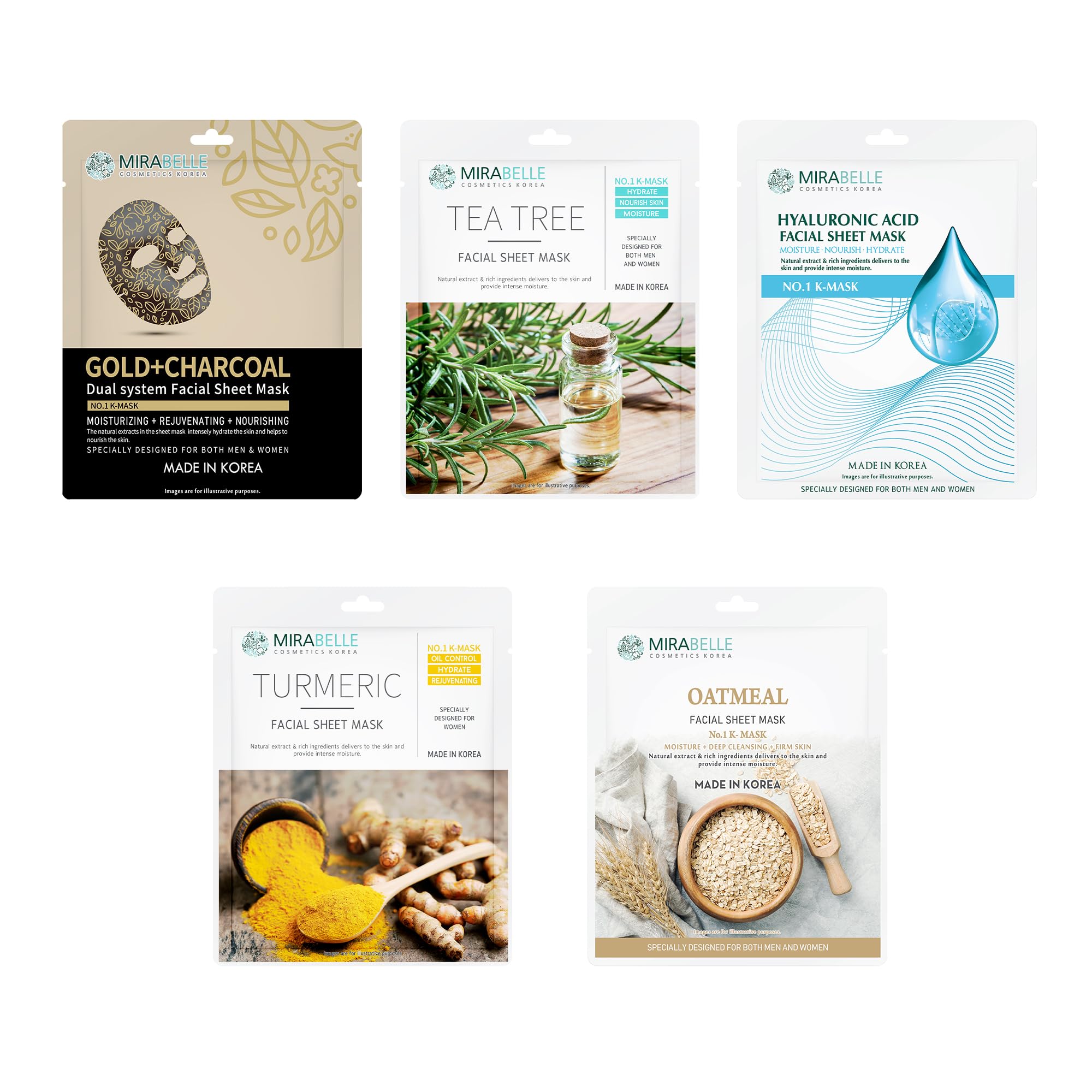 Mirabelle Cosmetics Korea Spotless Glow Facial Sheet Mask | Anti-Aging & Controls Tan| Dark Spot Removal | All Skin Types | Women & Men | Made In Korea | Combo Pack Of 5 (Each 25Ml)