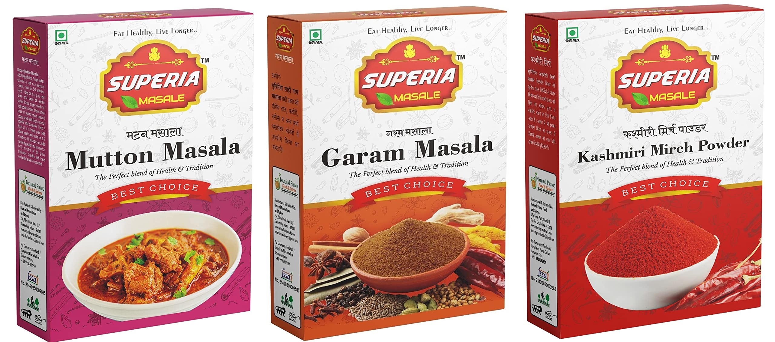 SUPERIA MASALE Garam masala Mutton Kashmiri Mirch (Pack of 3)| Ready to Cook Spice Mix| Easy to Cook Masala |Mix Blended Spice Mix | For Healthy Delicious & Flavorful Cooking | Hygienically Packed 300 Gram |