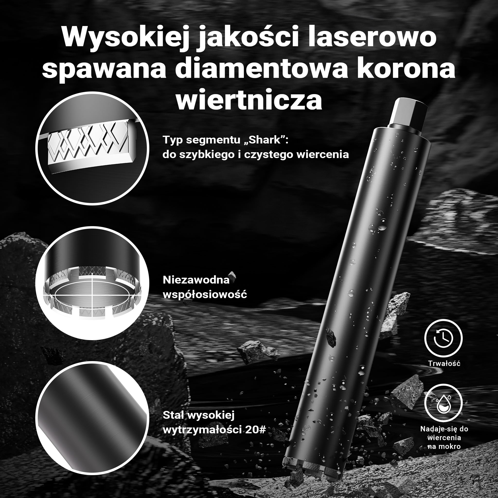 Wiltec Wiertło diamentowe koronowe typu Mesh Ø 82 mm o długości 450 mm, 1¼ UNC, do wiercenia w betonie, kafelkach, kamienia i granitu