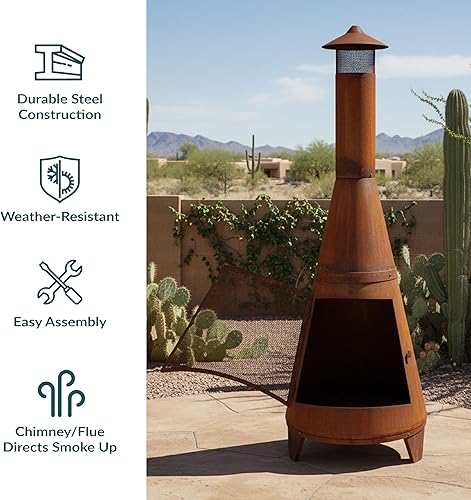 Miniatura 4 de Sunnydaze Chiminea rústica de 70 pulgadas para exteriores, hoguera de leña para exteriores, hoguera de chimenea