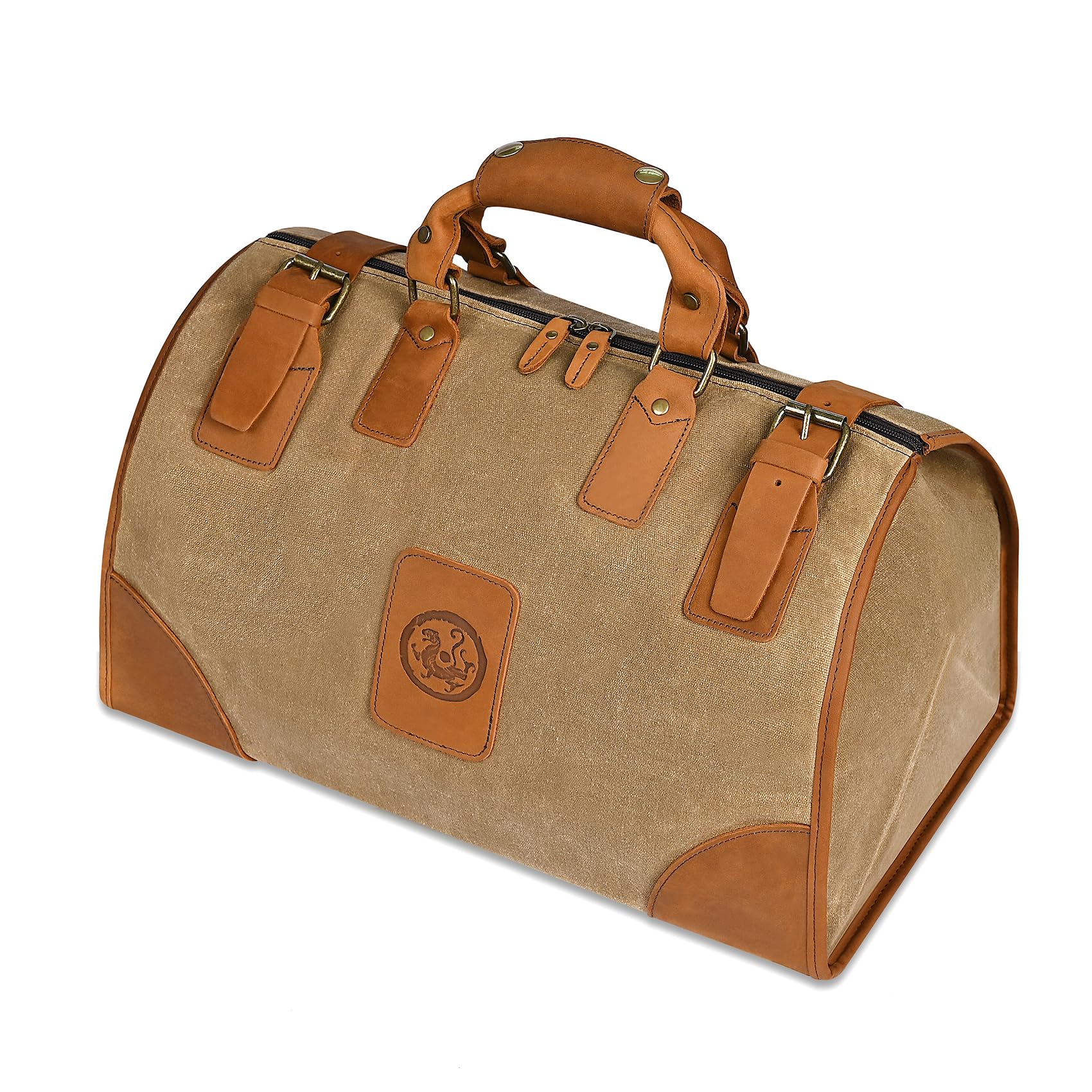 Wasserabweisend Canvas Crazy Horse Leder Reisetasche 35L Trim Unisex Handgepäck Weekender Tasche Sporttasche für Reise Wochenende Urlaub FB8151 (Hellbraun)