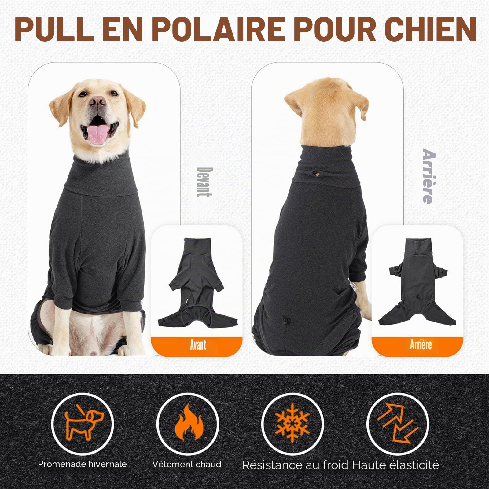 LIANZIMAU Manteau Chien Polaire Polaire pour Chien Pull-Overs Chiens Combinaison Chaude à Manches Longues Body Chiens Pyjama pour Petit Moyen et Grand