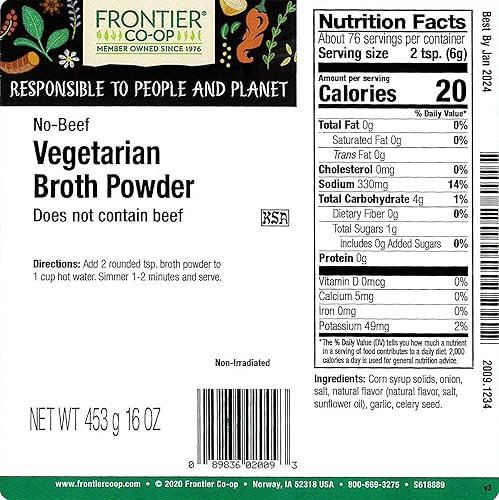 Miniatura 5 de Frontier Co-op - Caldo en polvo, sabor a verduras (bajo en sodio), bolsa a granel de 1 libra