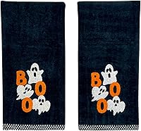 Vista 24 de Juego de 2 toallas de baño de Halloween con diseño de familia fantasma espeluznante, color negro, suave, 100% algodón, 12 x 18 pulgadas, decoración