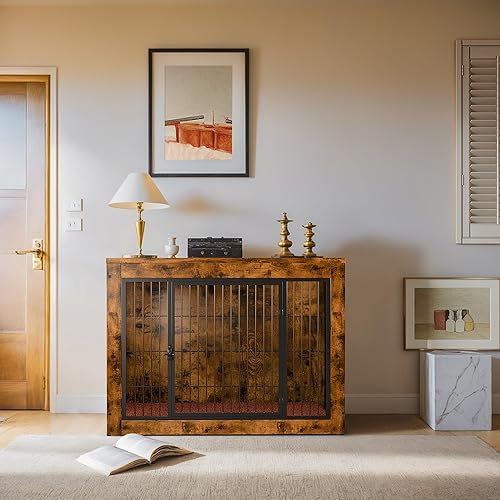 Miniatura 2 de Mueble de jaula para perros con cojín, perrera para interiores con puertas dobles, jaula para perros de mesa auxiliar auxiliar, casa para mascotas