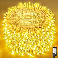 Vista 25 de Guirnalda de luces navideñas con 300 LEDs, 99 pies, para interiores y exteriores, cable transparente, impermeable, 8 modos, conectables, decoración
