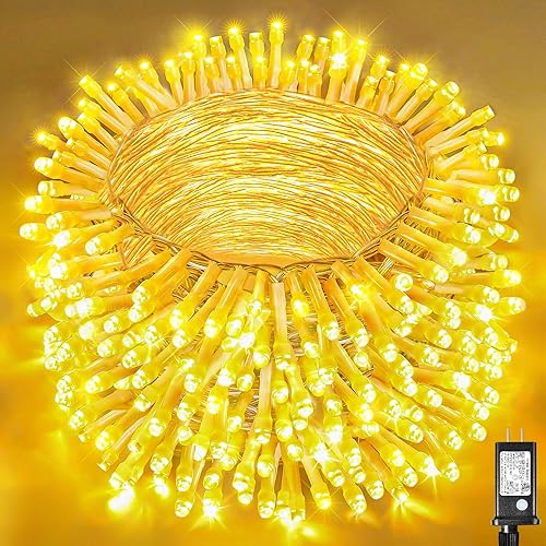Miniatura 25 de Guirnalda de luces navideñas con 300 LEDs, 99 pies, para interiores y exteriores, cable transparente, impermeable, 8 modos, conectables, decoración
