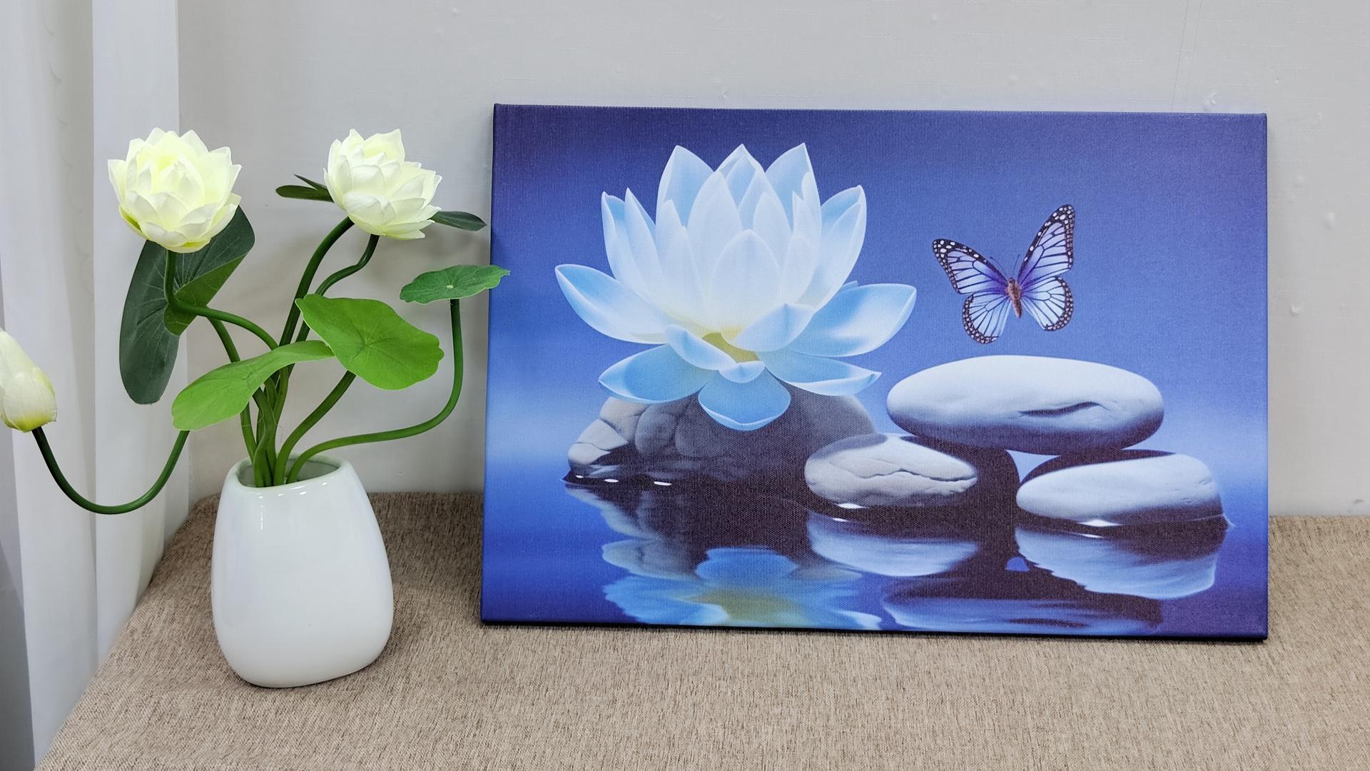 Amazon.com: ARTZGX Blue Zen Wall Art Lotus Flower Canvas Spa Stone