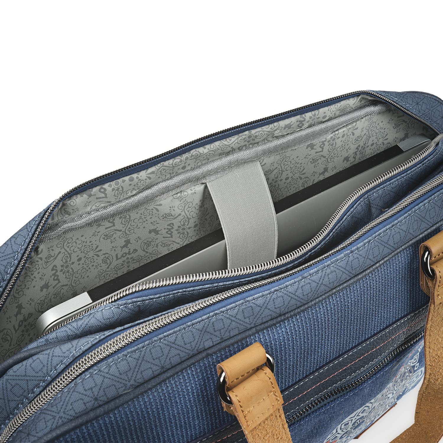 Lois - Bolso maletin Portatil para trabajo Mujer. Portadocumentos ordenador 15 6 pulgadas. Piel PU y Lona con Asa Bandolera Desmontable 310539