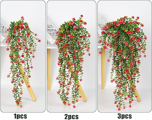 Miniatura 3 de RECUTMS Plantas colgantes artificiales falsas, flores colgantes falsas, plantas colgantes de imitación para exteriores, hojas de eucalipto