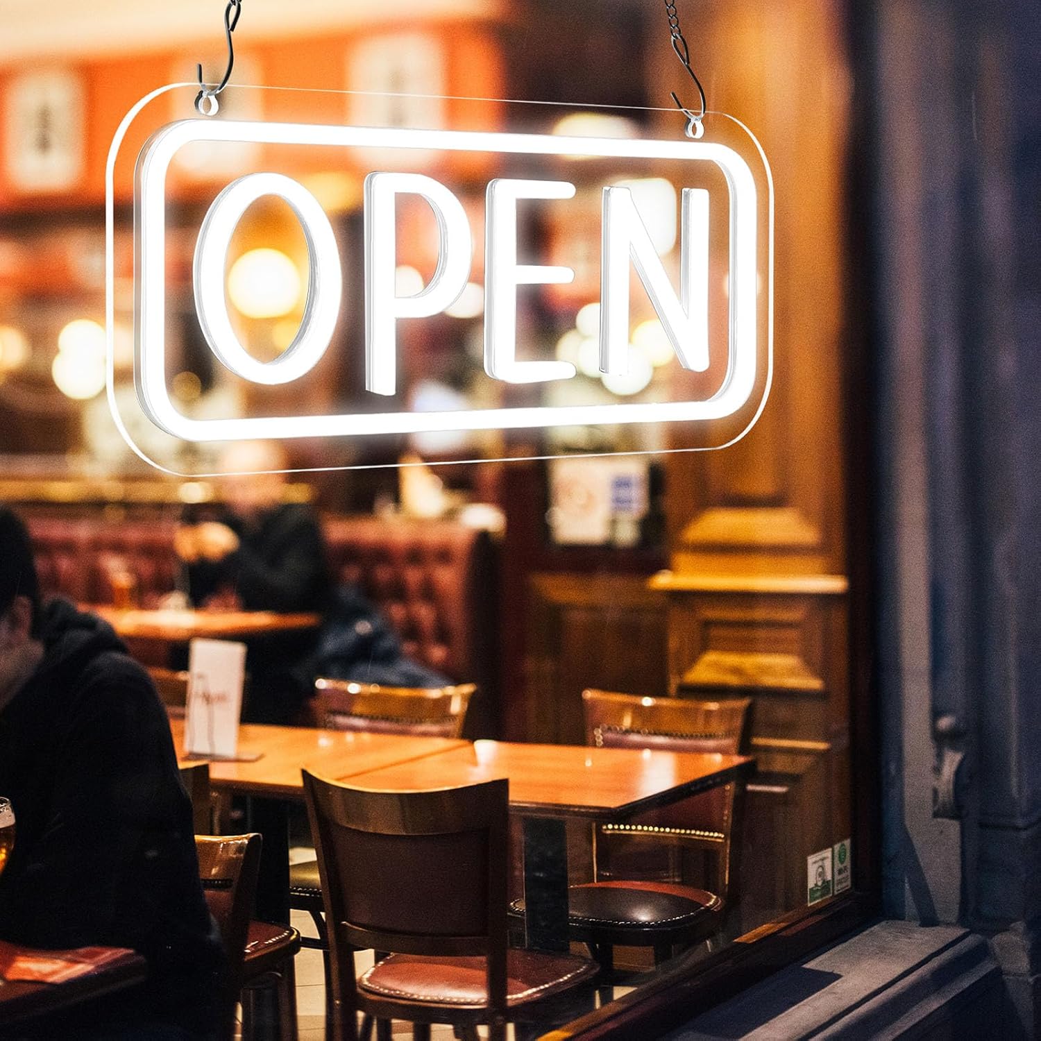 LED Open Sign for Business with On/off Switch, 16.8x6.8in Brighter Open Display Sign Advertisement Board Electric Lights for Business Window Wall Shop Bar Hotel(White) - Image 5