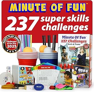 Funwares Original 237 Minute of Fun Games - Minute to Win It Family Party & Travel for Kids & Adults, 2-12 Players! Ready to Play Right Out of The Box!