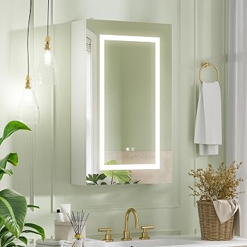 40x66 LED Bathroom Cabinets with Mirror and Light,Bathroom Mirror Cabinet with Led Lights 3 Color,Anti Fog Bathroom Storage with Mirror,Illuminated Mirror Cupboard,White Mirrored Cabinets [Energy Class F]