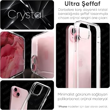 Minesk iPhone 15 ile Uyumlu Crystal Clear (Ultra Şeffaf Silikon) Kılıf Arkası Sert Polikarbonat Kenarları Yumuşak TPU Darbe Emici iç Hava Yastığı Destekli Kapak (15)