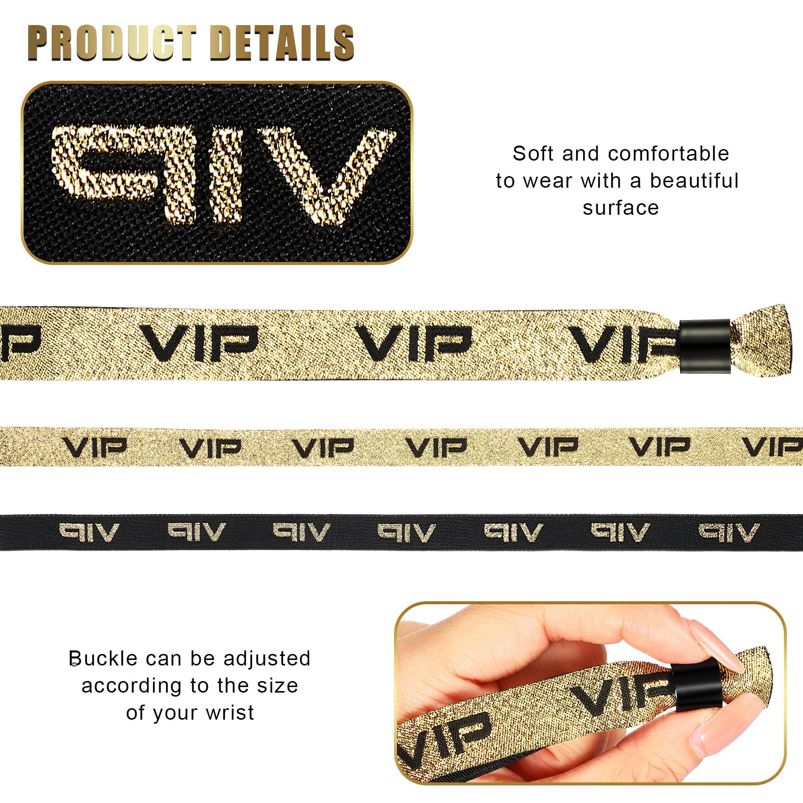 Aoriher 50 Stück VIP Stoff Einlassbänder VIP Eintrittsbänder Goldene Eintrittsarmbänder Festival Bändchen Partybänder für Geburtstag Hochzeit Party Eventbänder für Konzerte Ausstellung Ball Kino