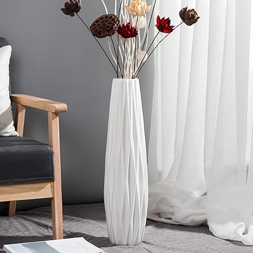 Jarrón de Piso Alto Blanco, Jarrón Grande de Cerámica de 28", Jarrones Decorativos de Flores para Decoración Moderna del Hogar Sala de Estar Oficina