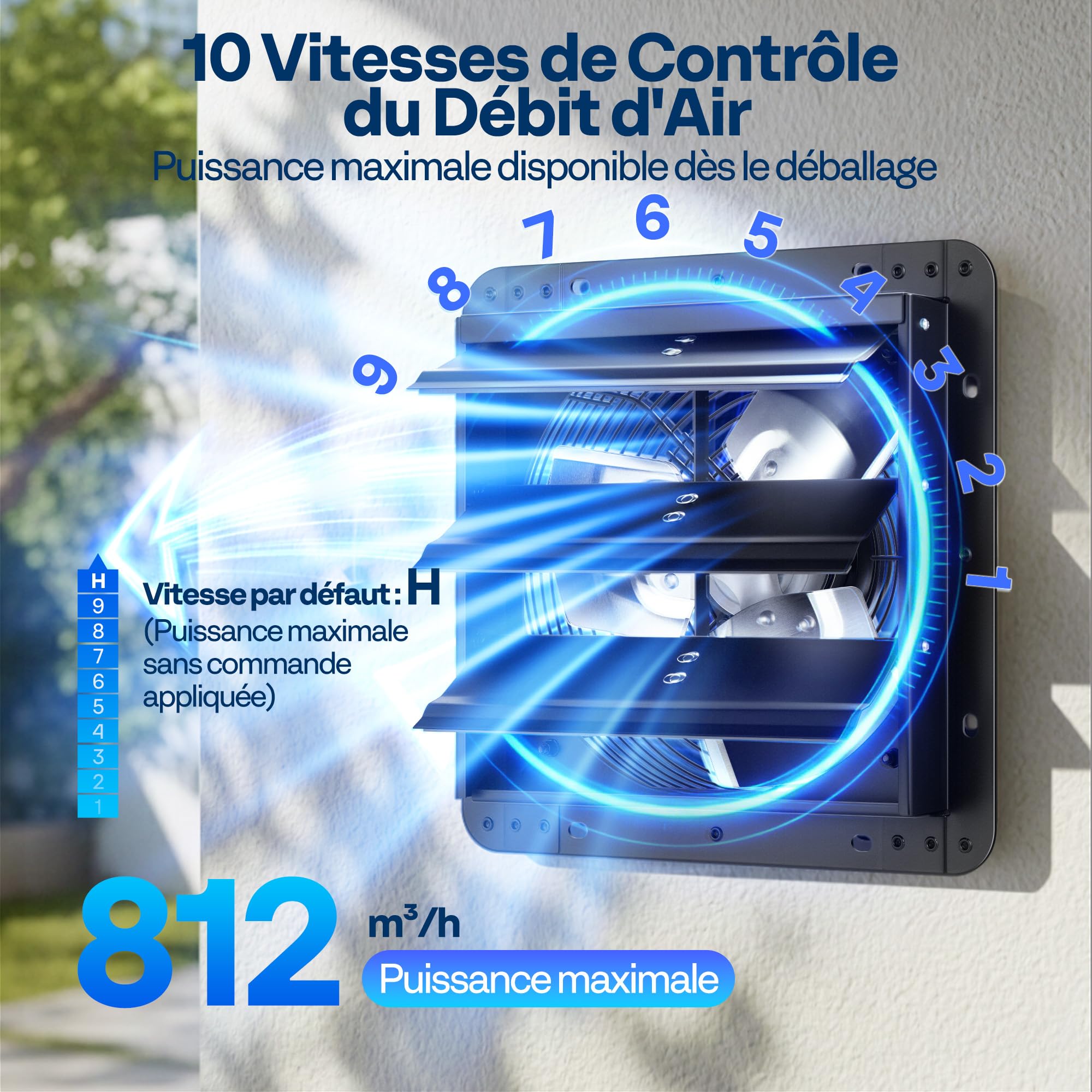 VIVOHOME 250mm Ventilateur d'Extraction à Volets Extracteur d'Air Industriel Mural avec 10 Vitesses Réglables Moteur EC pour Serre Sous-Sol Garage Combles Ateliers et Cuisine
