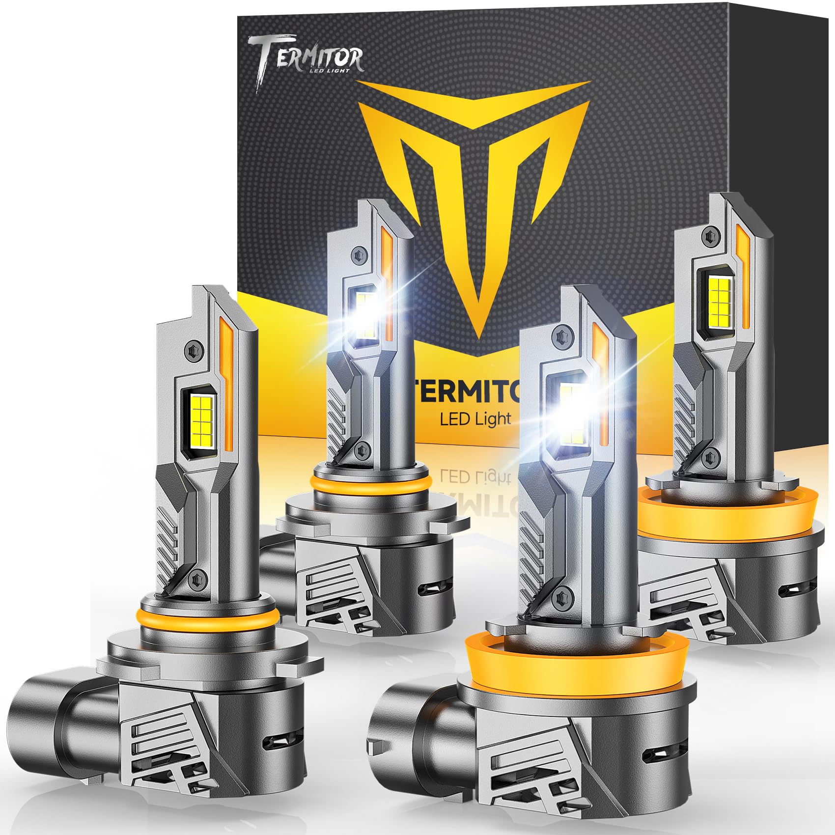 Termitor Latest H11/H9/H8 9005/HB3 Light Bulbs Combo, 12X 100,000LM Ultra-Bright, 360° Adjustable Quick Instal, 6500K White, 10-Year Long Service Life H11 9005 Fog Light with Cooling Fan, Pack of 4