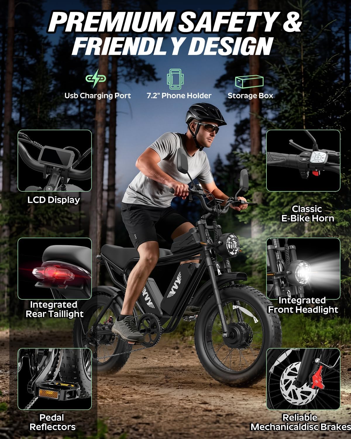 YVY Adult Electric Bike 1500W-3000W Peak Motor, 48V 15.6-40AH Removable Battery, 30-180 Miles Range, UL 2849 Certified, Dual Suspension, 20" Fat Tires E-Bike