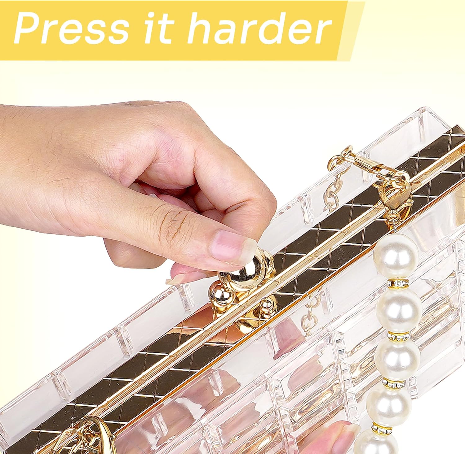 Clear Purse for Women Acrylic Clutch Bag with Pearl Handle & Gold Chain Crossbody, Transparent Box Evening Handbag for Wedding, Prom, Cocktail Party & Stadium Approved - Image 5