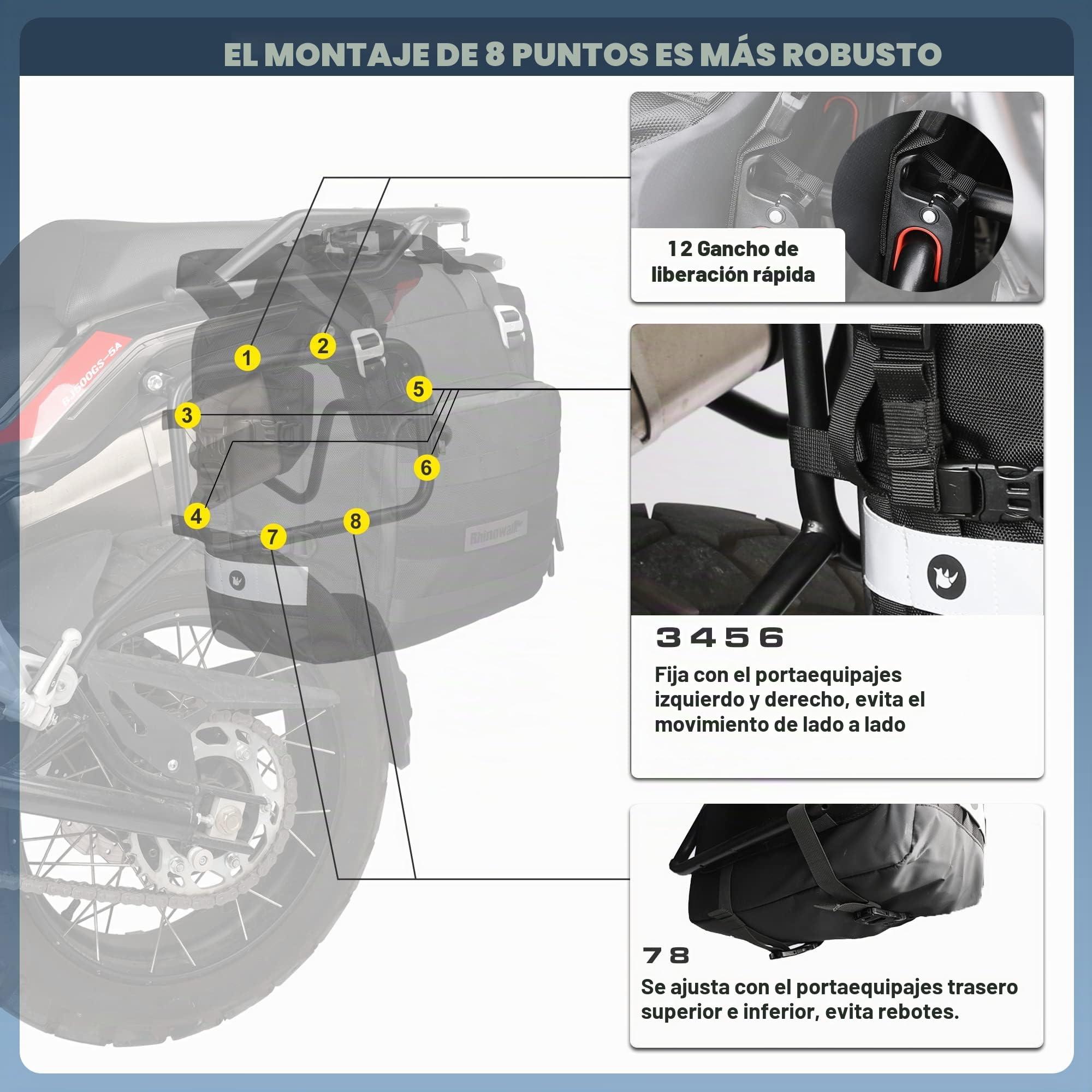 Rhinowalk Alforjas para motocicleta, alforjas impermeables, liberación rápida de 25 L, bolsa colgante de un solo lado, accesorios de motocicleta, Negro -, 20L US