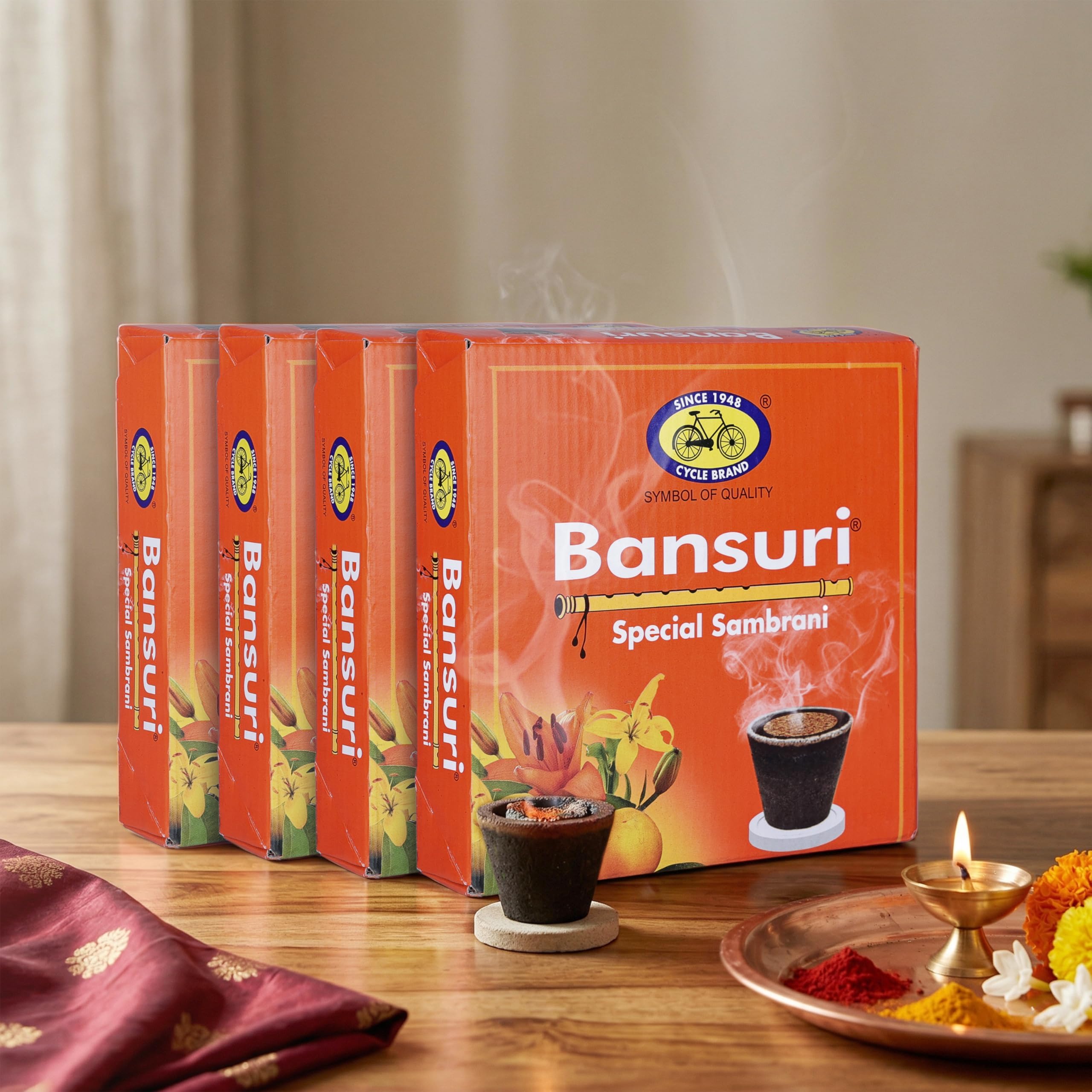 Cycle Pure Bansuri Cup Sambrani Pack of 4 Havan Cup (48 Nos) | Natural Guggul Fragrance Dhoop Cup| Havan Cups for Puja | Sambrani Dhoopam for Home, Meditation
